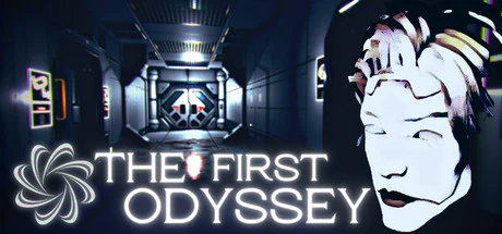 The First Odyssey logo beside an illustrated face in a futuristic corridor.